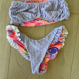 Maaji Lavender Gingham Bikini Top with Multicolor Accents